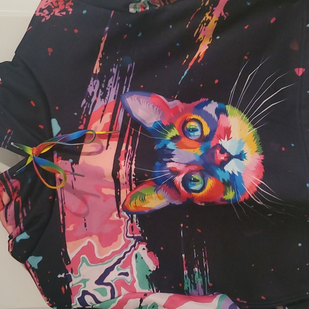 Unique Colorsplash Cat hoodie w/ears - Picture 2 of 6